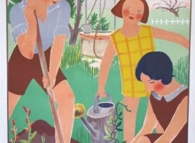 L' Art L'Ecole Gardening Art Deco Original Vintage Poster