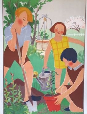 L' Art L'Ecole Gardening Art Deco Original Vintage Poster