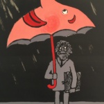 Savignac Man with Umbrella Original Vintage Poster