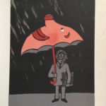 Savignac Man with Umbrella Original Vintage Poster